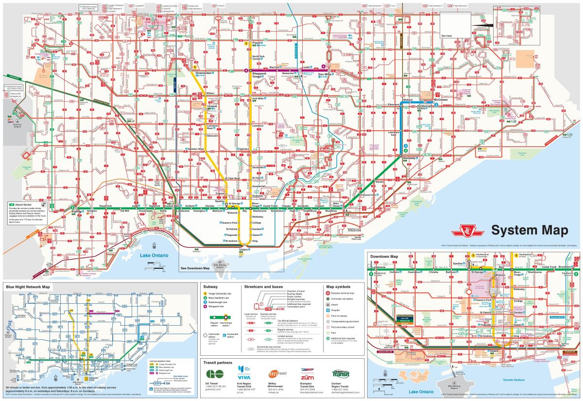 Kaart van TTC bus routes