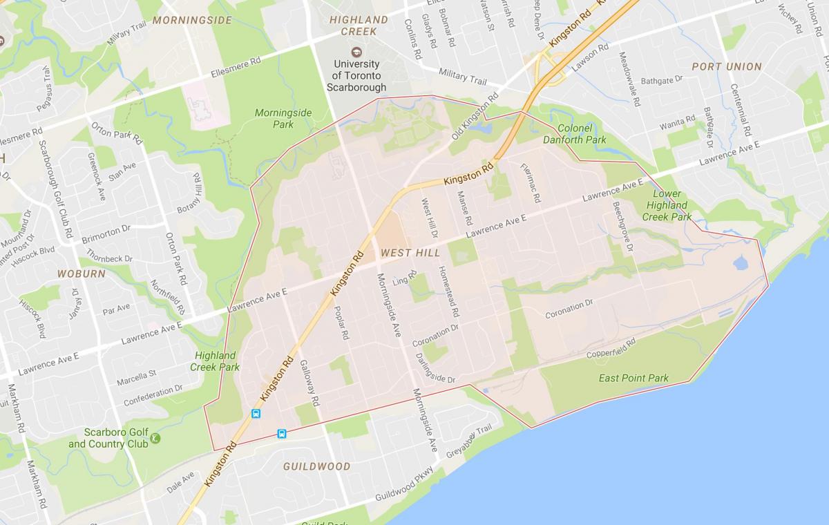 Kaart van West Hill, een wijk van Toronto