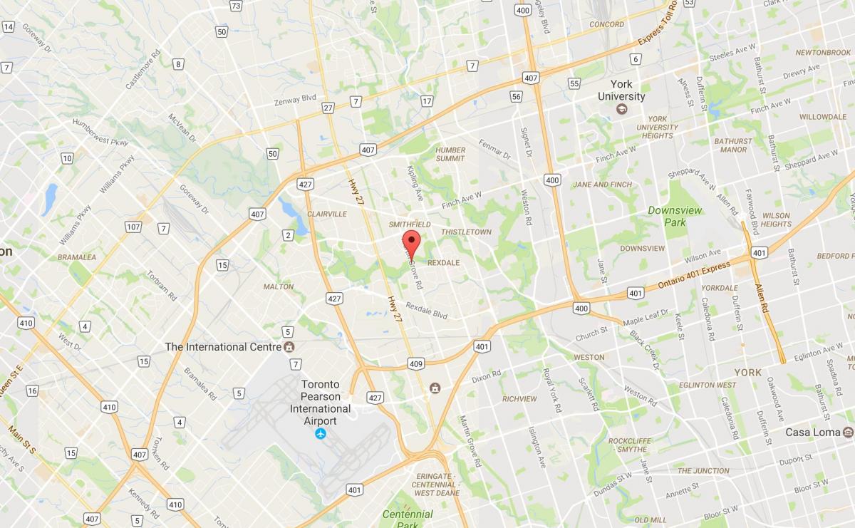 Kaart van West-Humber-Clairville buurt van Toronto