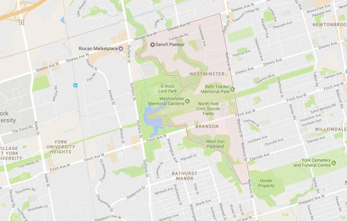 Kaart van Westminster–Branson buurt van Toronto