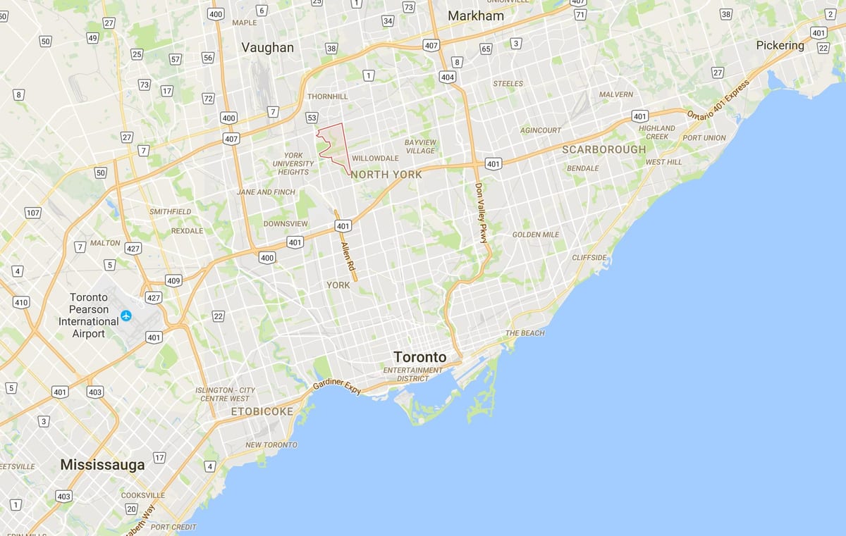 Kaart van Westminster–Branson district van Toronto