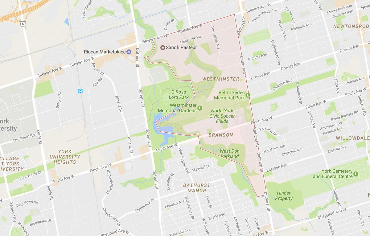 Kaart van Westminster–Branson buurt van Toronto