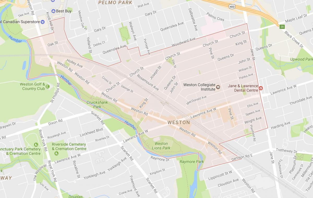 Kaart van Weston buurt van Toronto