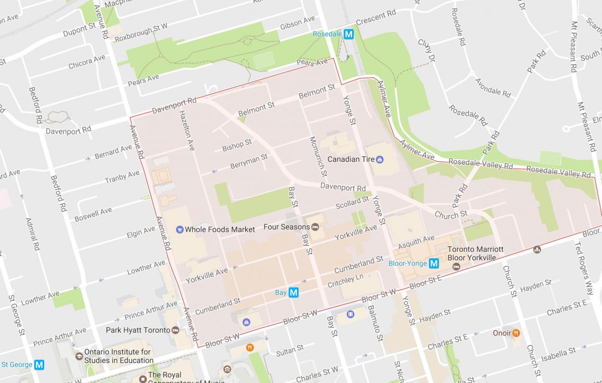 Kaart van de wijk Yorkville van Toronto