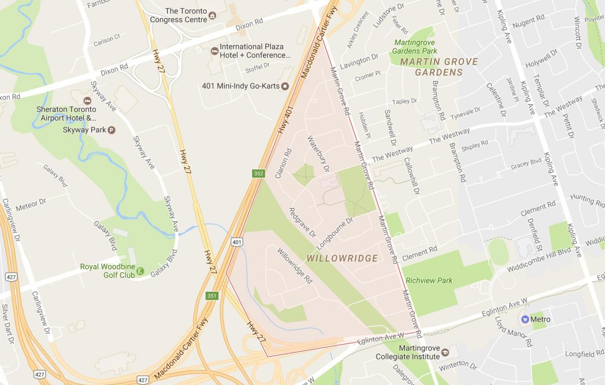 Kaart van Willowridge buurt van Toronto