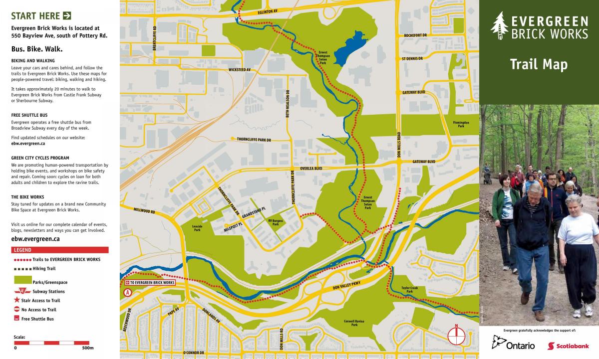Kaart van Evergreen Steenfabriek Toronto trail