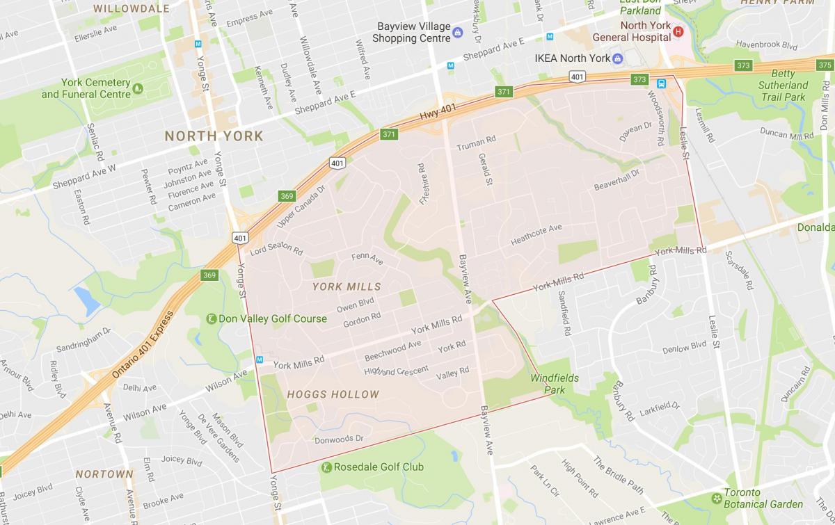 Kaart van York Mills buurt van Toronto