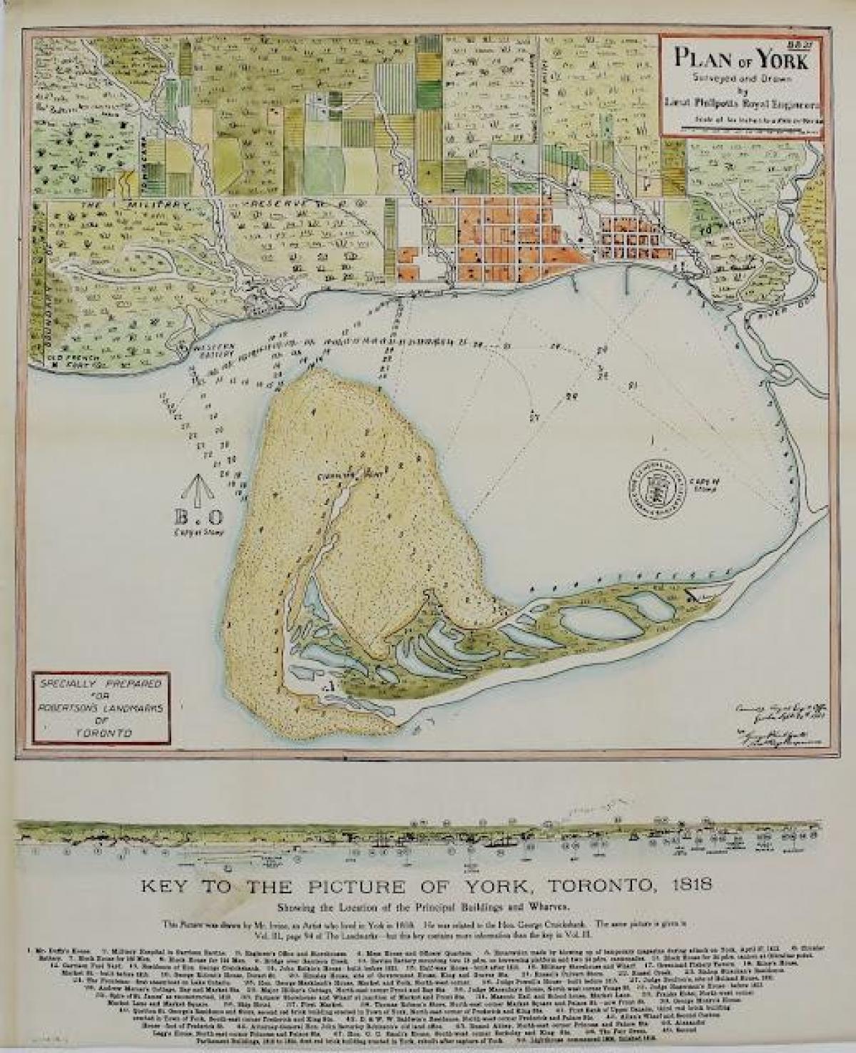 Kaart van York Toronto 1787-1884 cartoony versie