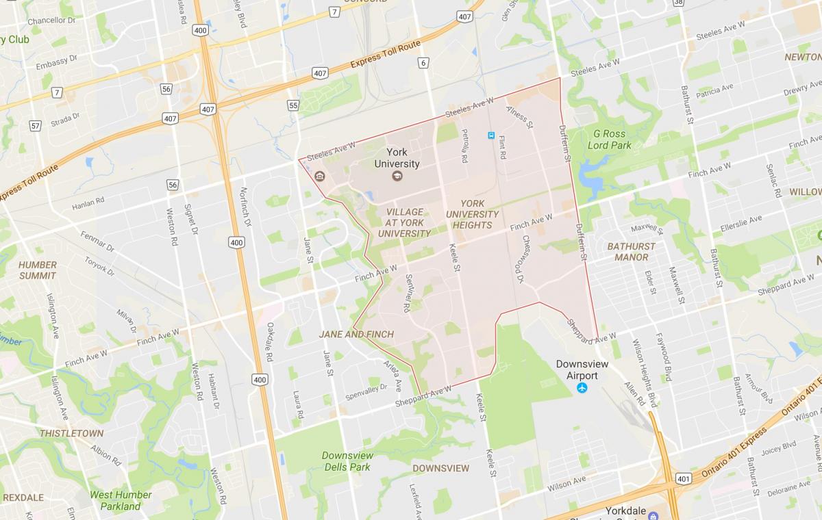 Kaart van York University Heights buurt van Toronto
