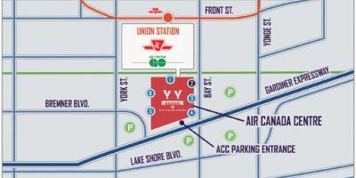 Kaart van Air Canada Centre parkeergelegenheid - ACC