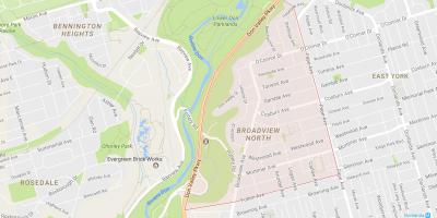 Kaart van Broadview Noord wijk van Toronto