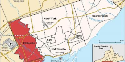 Kaart van Etobicoke district van Toronto