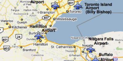 Kaart van Vliegvelden in de buurt van Toronto
