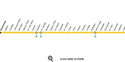 Kaart van Toronto metro lijn 1 Yonge-Universiteit