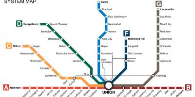 Kaart van Toronto-treinen Gaan Doorvoer