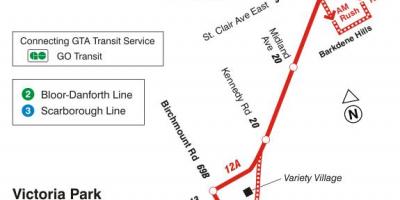 Kaart van TTC 12 Kingston Rd bus route Toronto