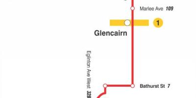 Kaart van TTC 14 Glencairn bus route Toronto