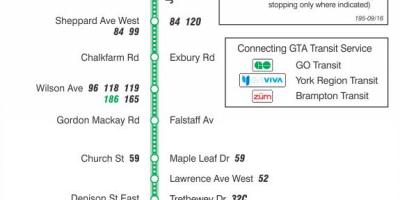 Kaart van TTC 195 Jane Raket bus route Toronto