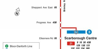 Kaart van TTC 21 Brimley bus route Toronto