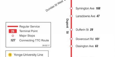 Kaart van TTC 26 Dupont bus route Toronto