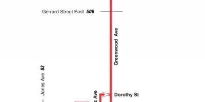 Kaart van TTC 31 Greenwood bus route Toronto