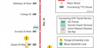 Kaart van TTC 6 Bay bus route Toronto
