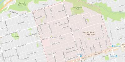 Kaart van Woodbine Hoogten buurt van Toronto